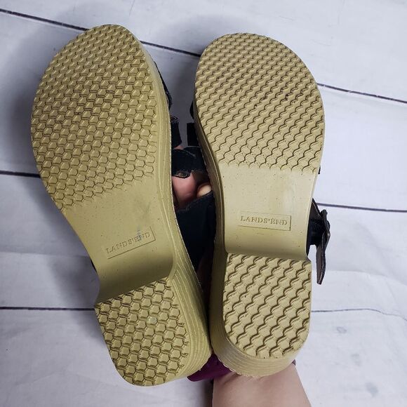 Land's End sandal 8 b black faux cork shoe - Picture 6 of 8